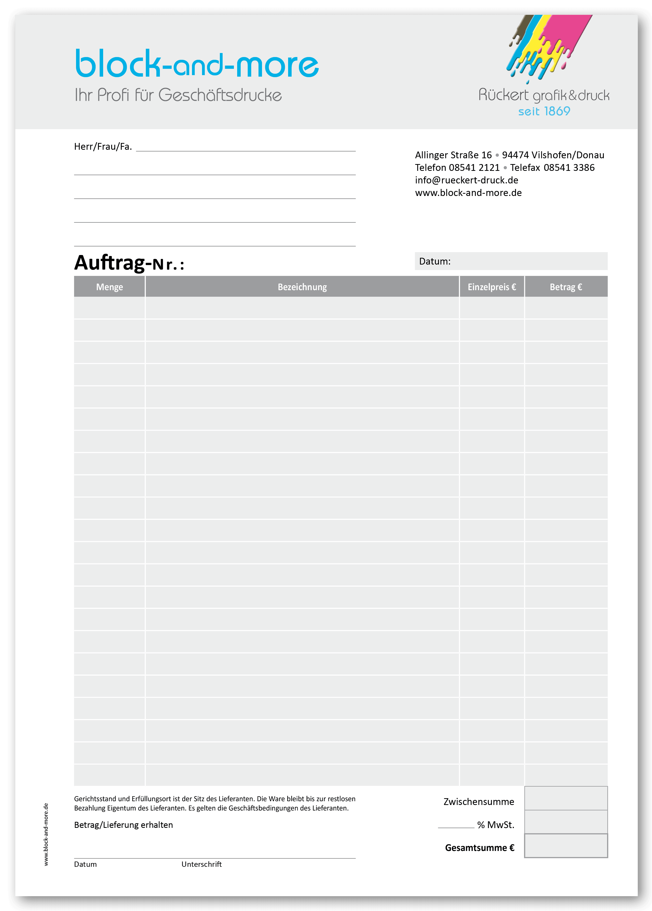 block auftrag dina4 rueckert